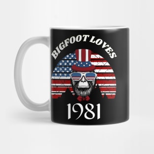 Bigfoot loves America and People born in 1981 Mug